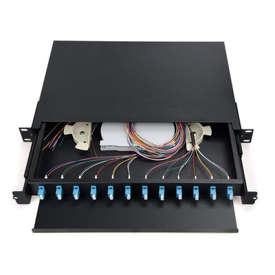 coffret d'extrémité de fibre optique optique gauche de duplex du tableau de connexions de la fibre 1U 12 LC