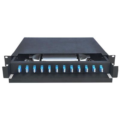 coffret d'extrémité de fibre optique optique gauche de duplex du tableau de connexions de la fibre 1U 12 LC