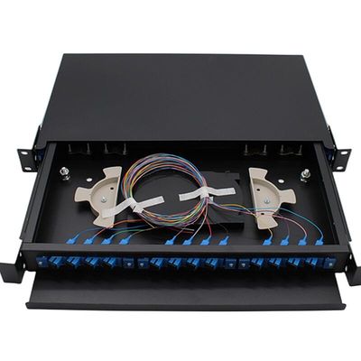 19&quot; 24 noyaux d'intérieur optiques gauches du bâti de support de tableau de connexions de fibre 1U ODF 24